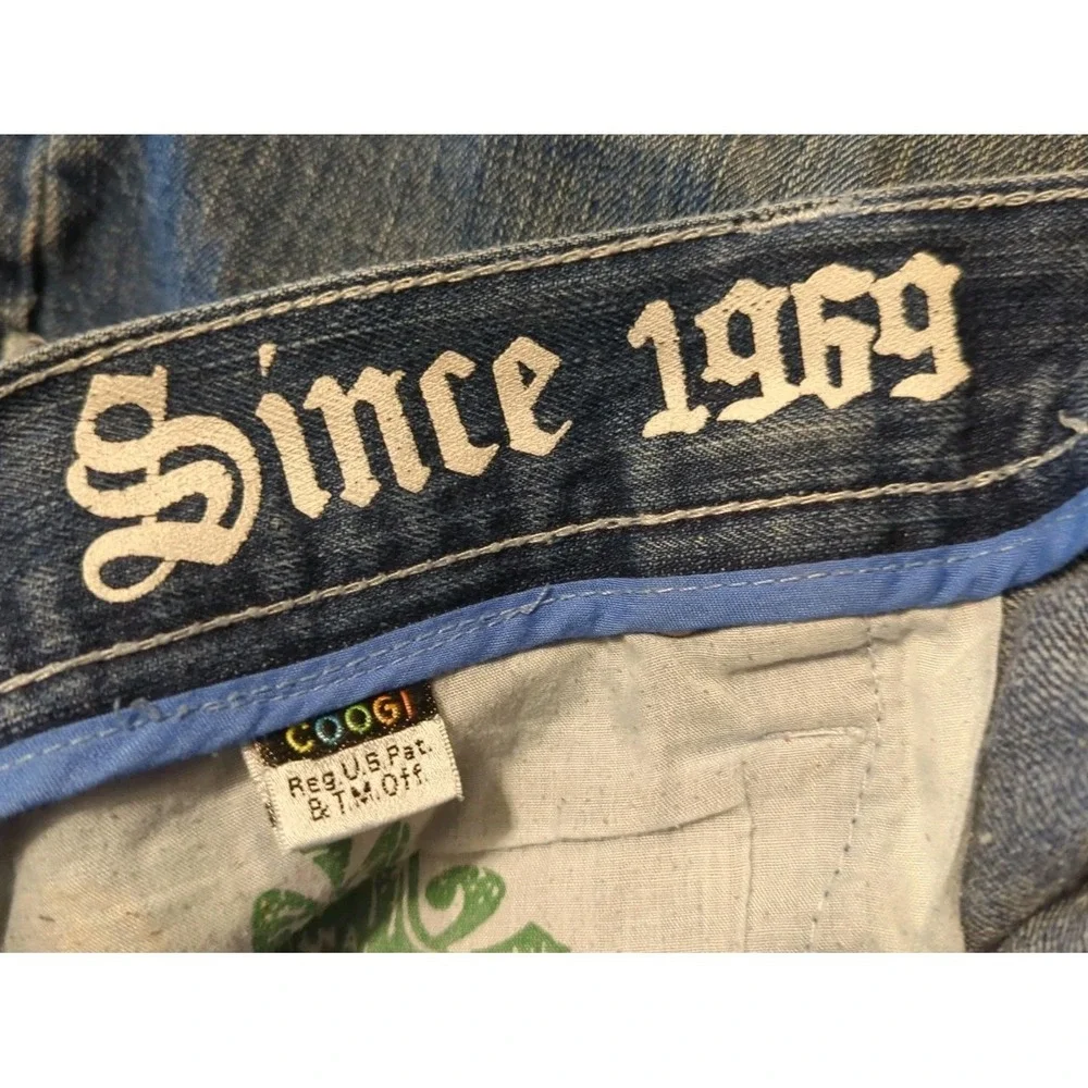 COOGI Men's Blue Medium Wash Denim‎ Shorts Embroidered Logo 5-Pocket 14